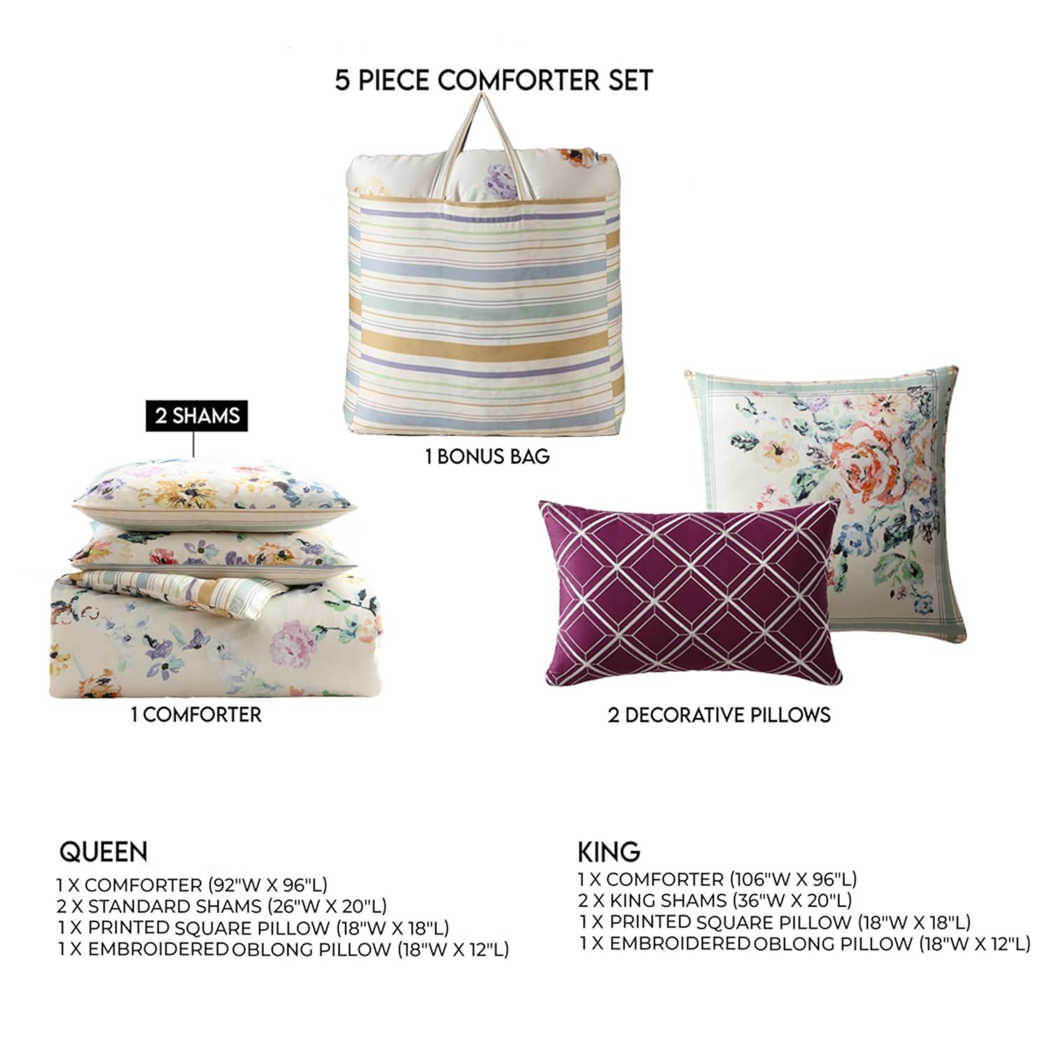 BeBeJan Bebejan Floral Garden on Mocha 100% Cotton 5-Piece Reversible Comforter Set