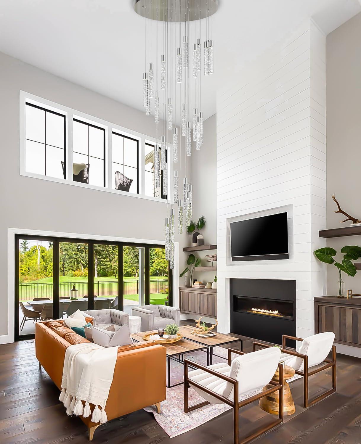 Pendant Lights Kitchen Island 36-Light, 6500K Modern Kitchen Island Lights Ceiling Lighting Fixtures with Crystal Bubble, Integrated LED Cold White Hanging Light Dining Room Light Brushed Nickel