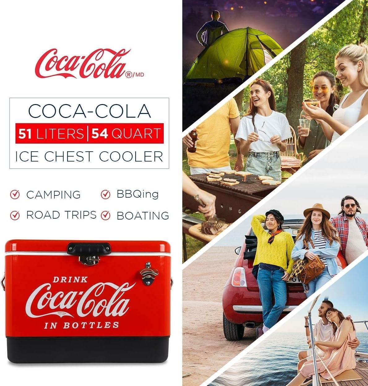 Coca-Cola Coca-Cola Ice Chest Cooler with Bottle Opener, 51L (54 qt), 85 Cans