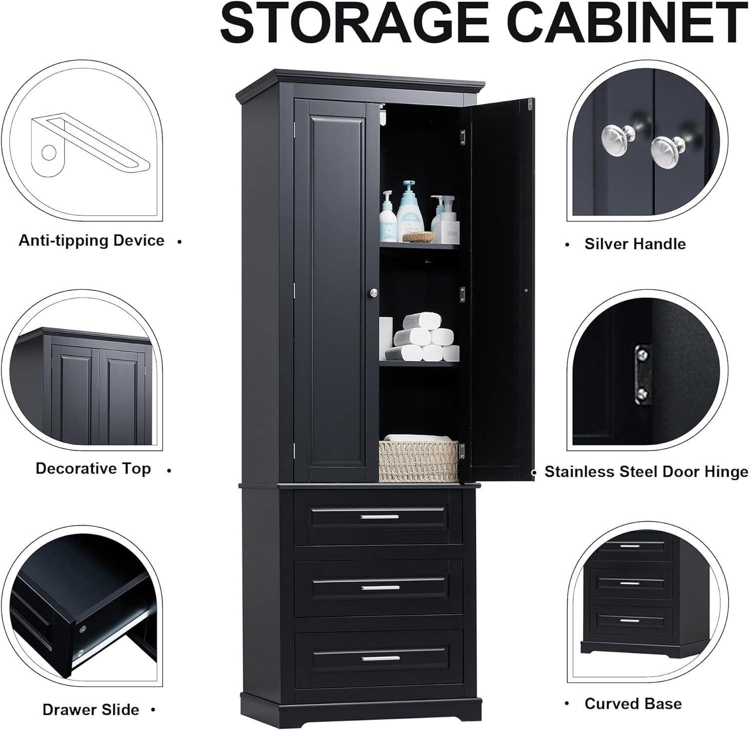 Tall Black MDF Office Storage Cabinet with Adjustable Shelves