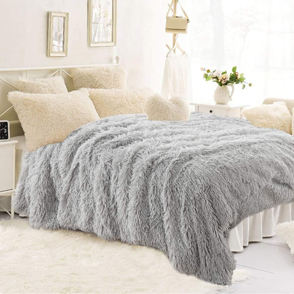 Gray Reversible Sherpa Faux Fur Throw Blanket 50''x60''