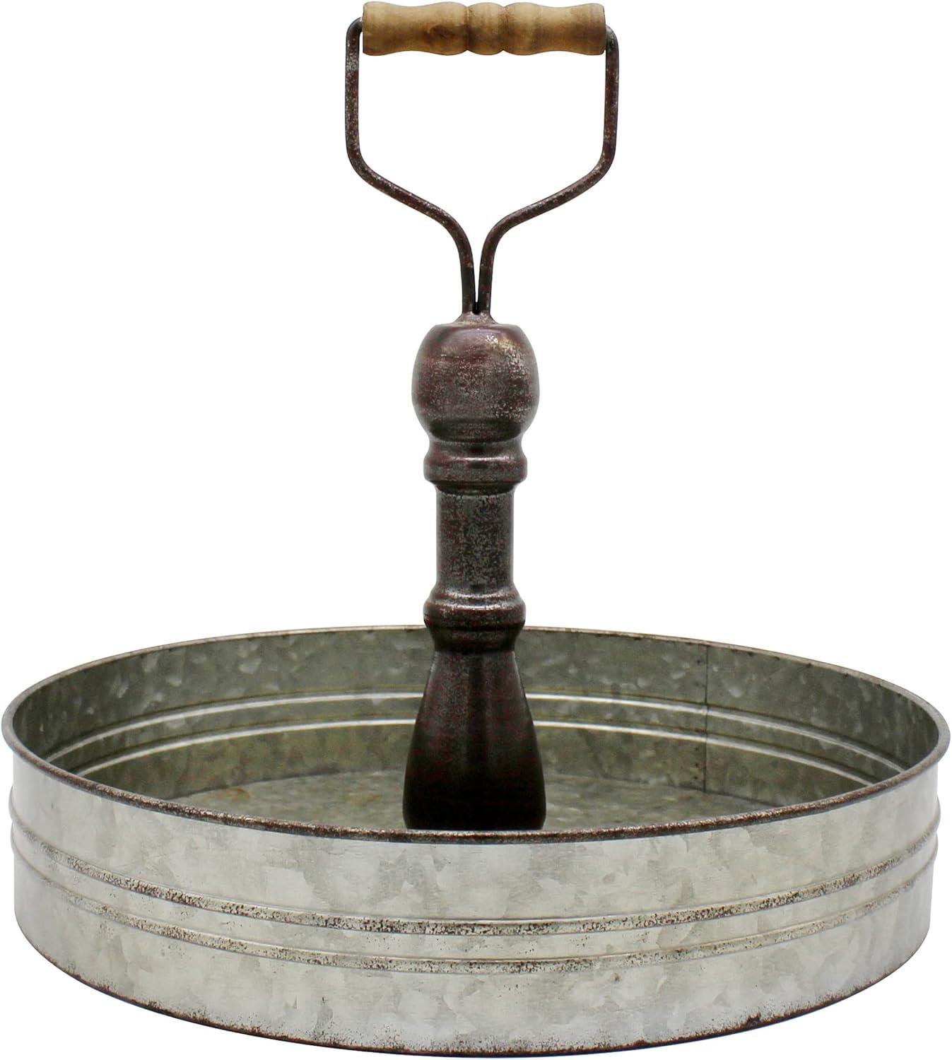 Creative Co-Op Round Metal & Wood Tray with Handle