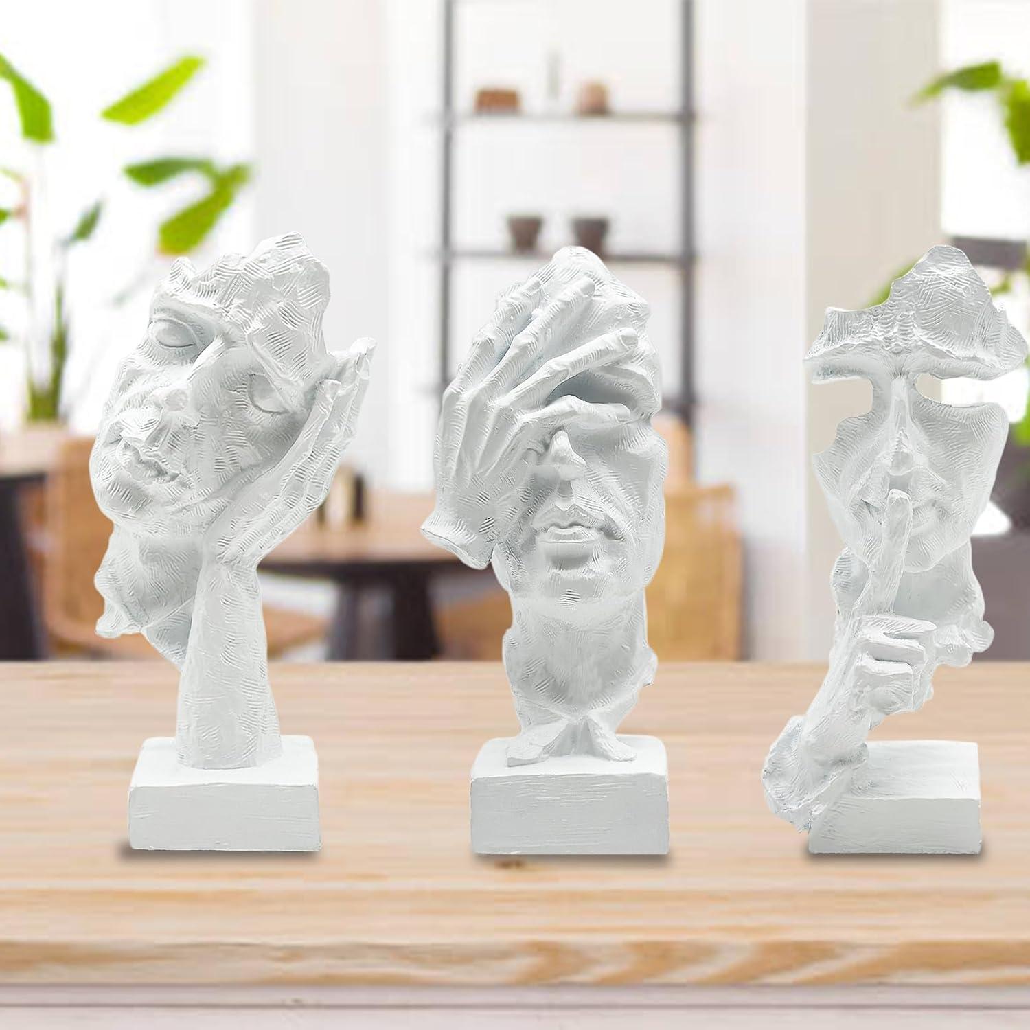 Abstract Resin Thinker Statue Set in Gray