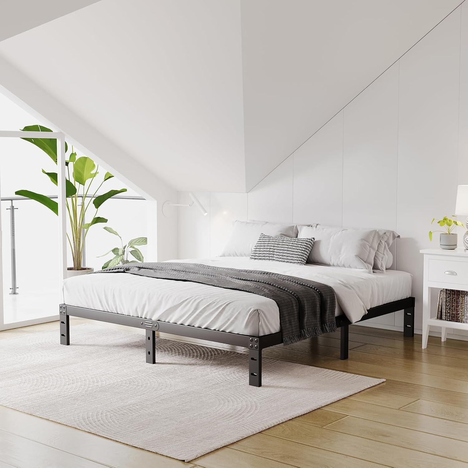 Twin Metal Bed Frame - 16 Inch Tall, No Box Spring Needed, Heavy Duty Platform With Storage Space, Sturdy Non-Slip Noiseless