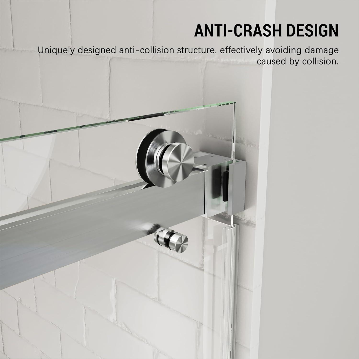 MCOCOD DS01H-7276-BR 72" W x 76" H x 2/5" THK Tempered Glass Double Smooth Sliding Frameless Shower Door with Towel Bar Handle & Knob & Anti-Collision Function