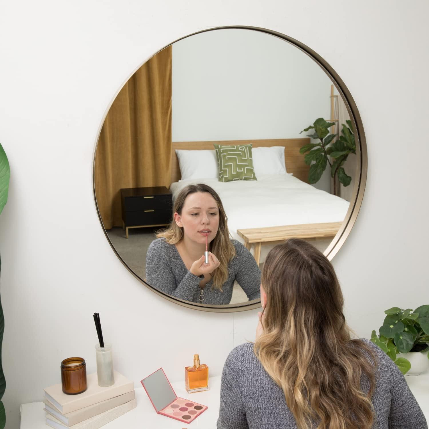 Hamilton Hills Contemporary Brushed Metal Gold Wall Mirror Glass Panel Gold