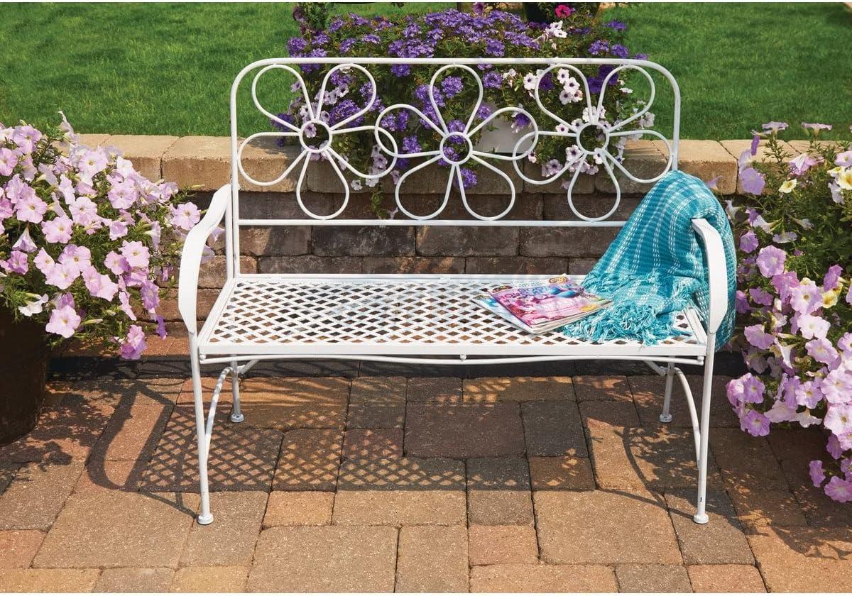 36" x 45" Daisy Metal Garden Bench White - Alpine Corporation