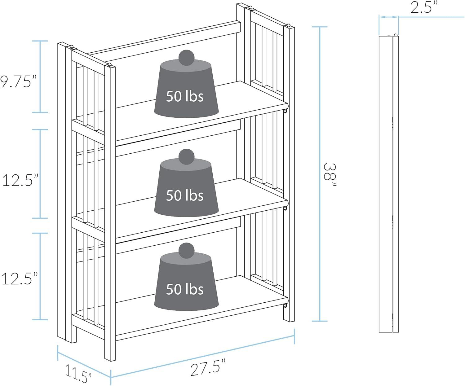 3 Shelf Folding Stackable Bookcase, 27.5" Wide, Espresso