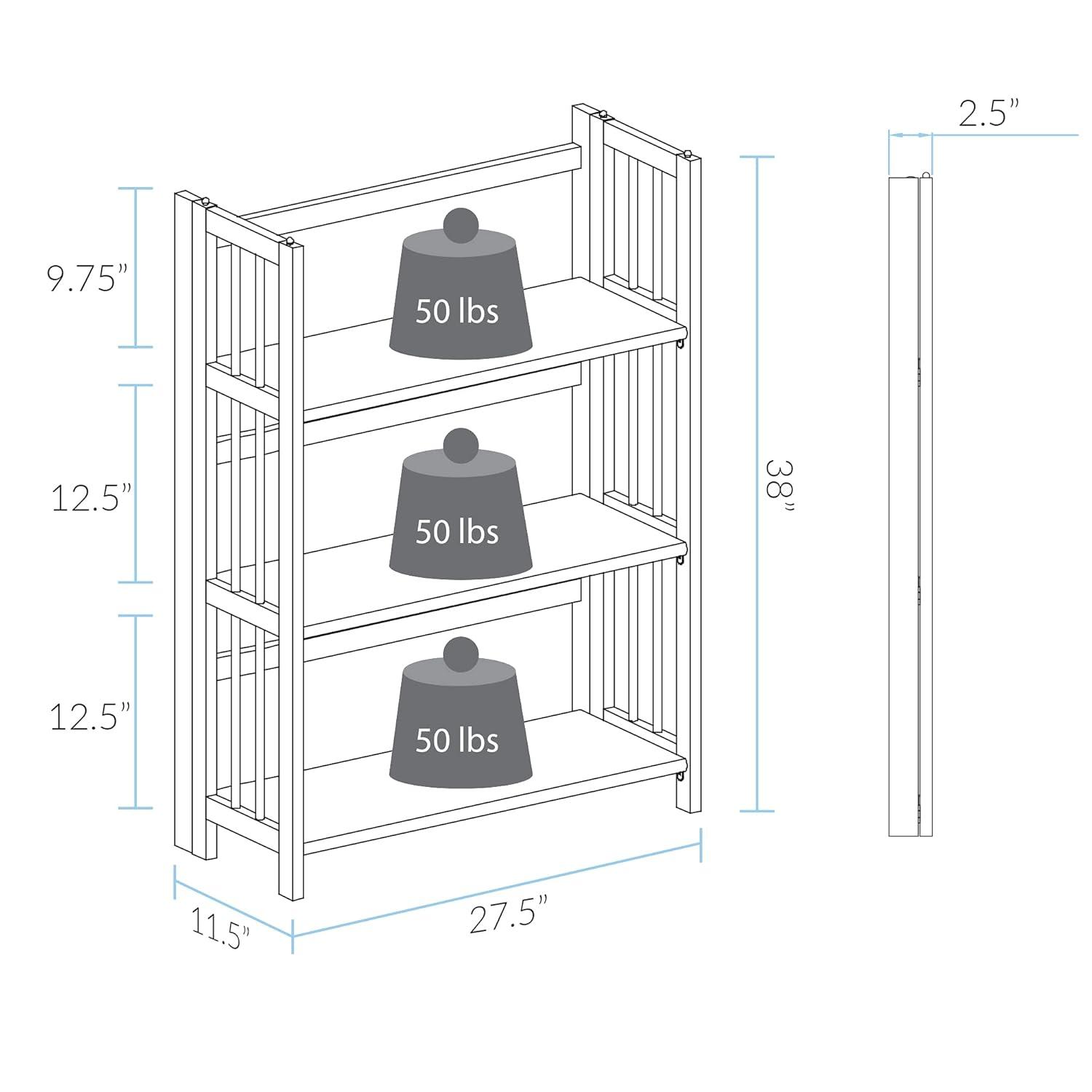 3 Shelf Folding Stackable Bookcase, 27.5" Wide, Espresso