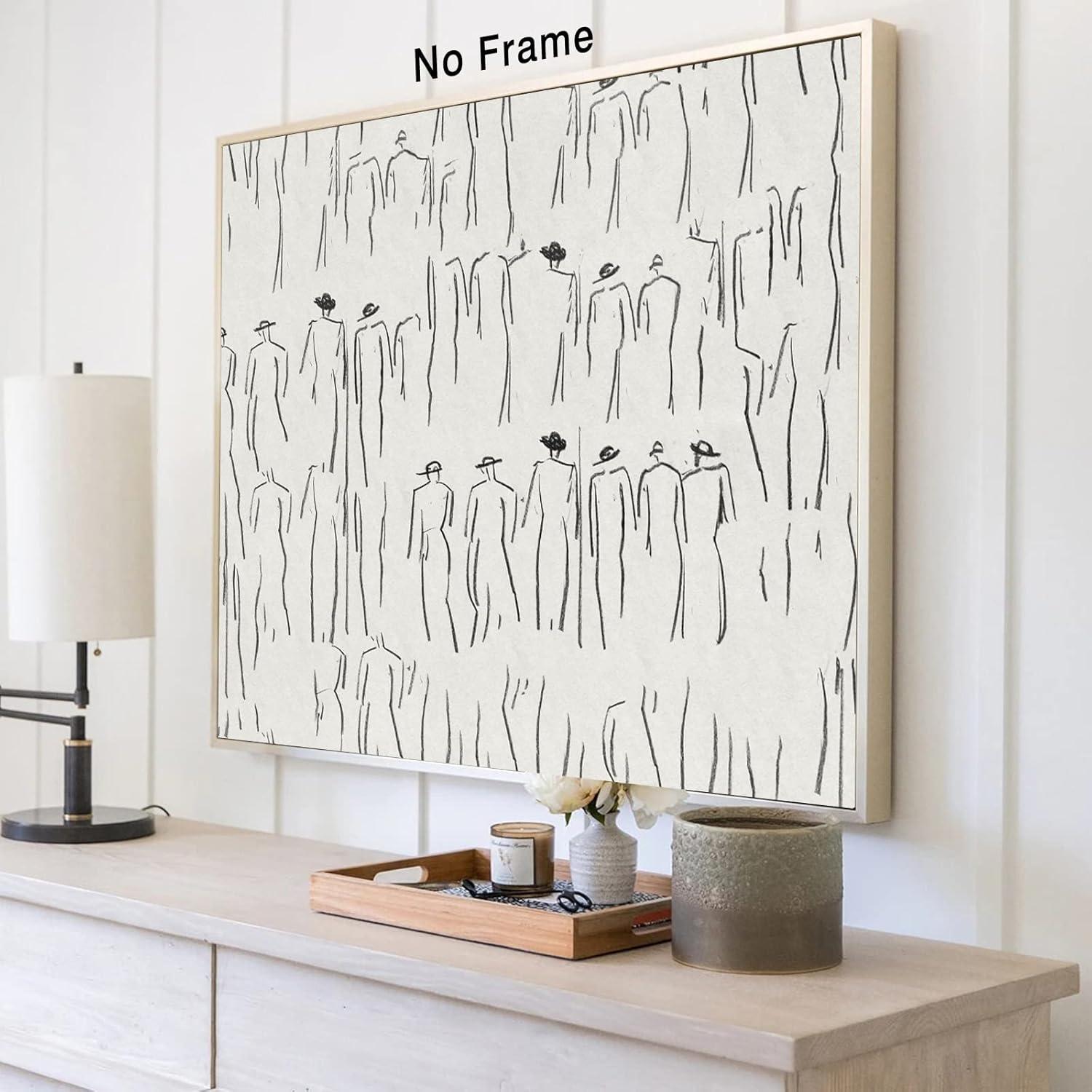 Abstract Figure Wall Art Vintage Sketch Prints Minimalist Painting Black and White Line Drawings Prints for Living Room Vintage Poster Sketch Figures Abstract Line Art Man Artwork 16x20inch No Frame