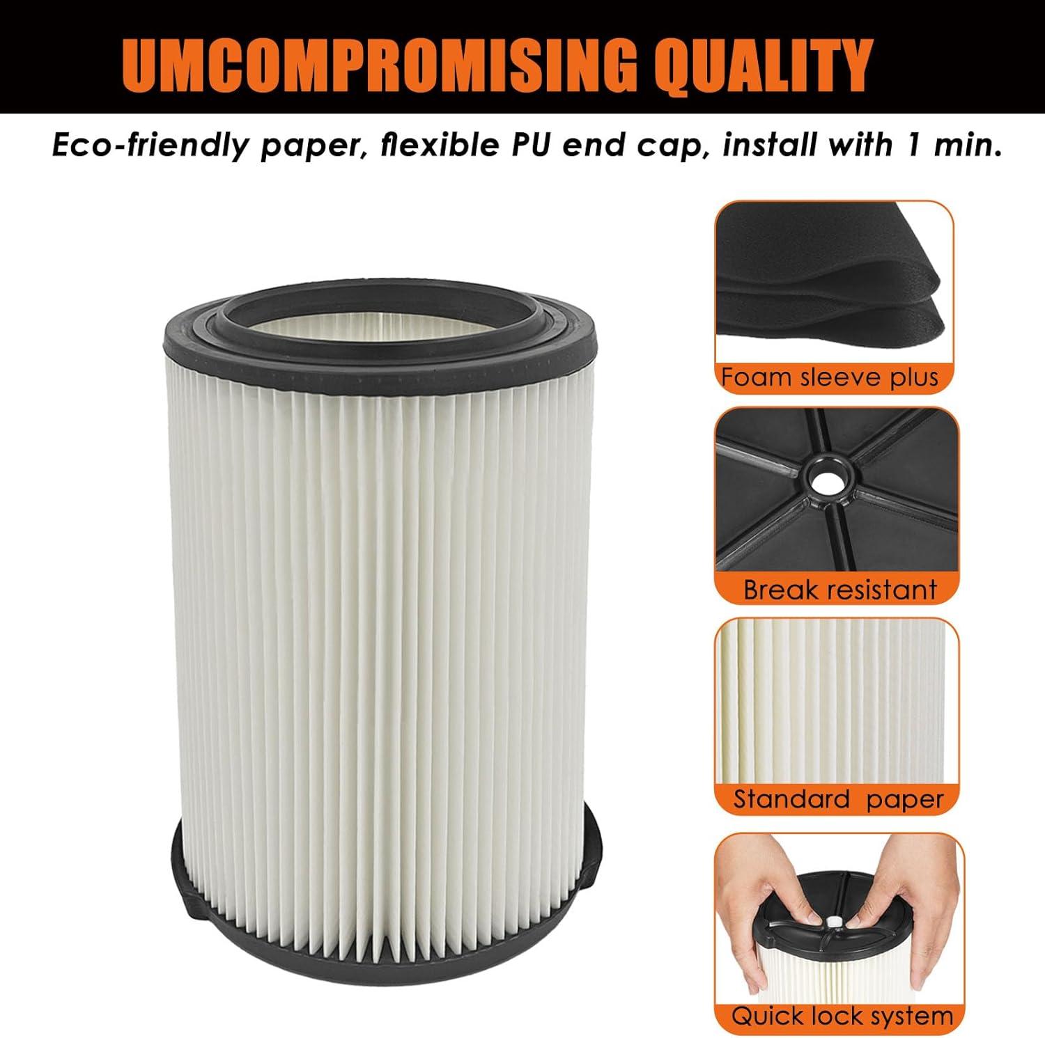 2 Pack White Reusable Wet/Dry Vacuum Filters