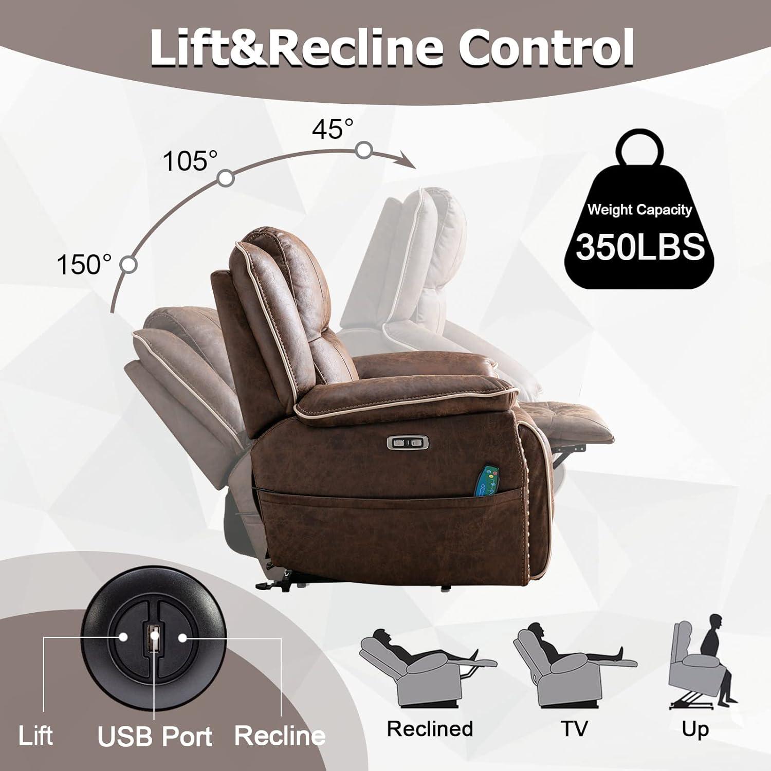 CANMOV Power Recliner Chair Electric Home Theater Seating Soft Leather Movie Chair for Living Room Overstuffed Single Reclining Sofa with Hidden Arm Storage, Cup Holders and USB Ports