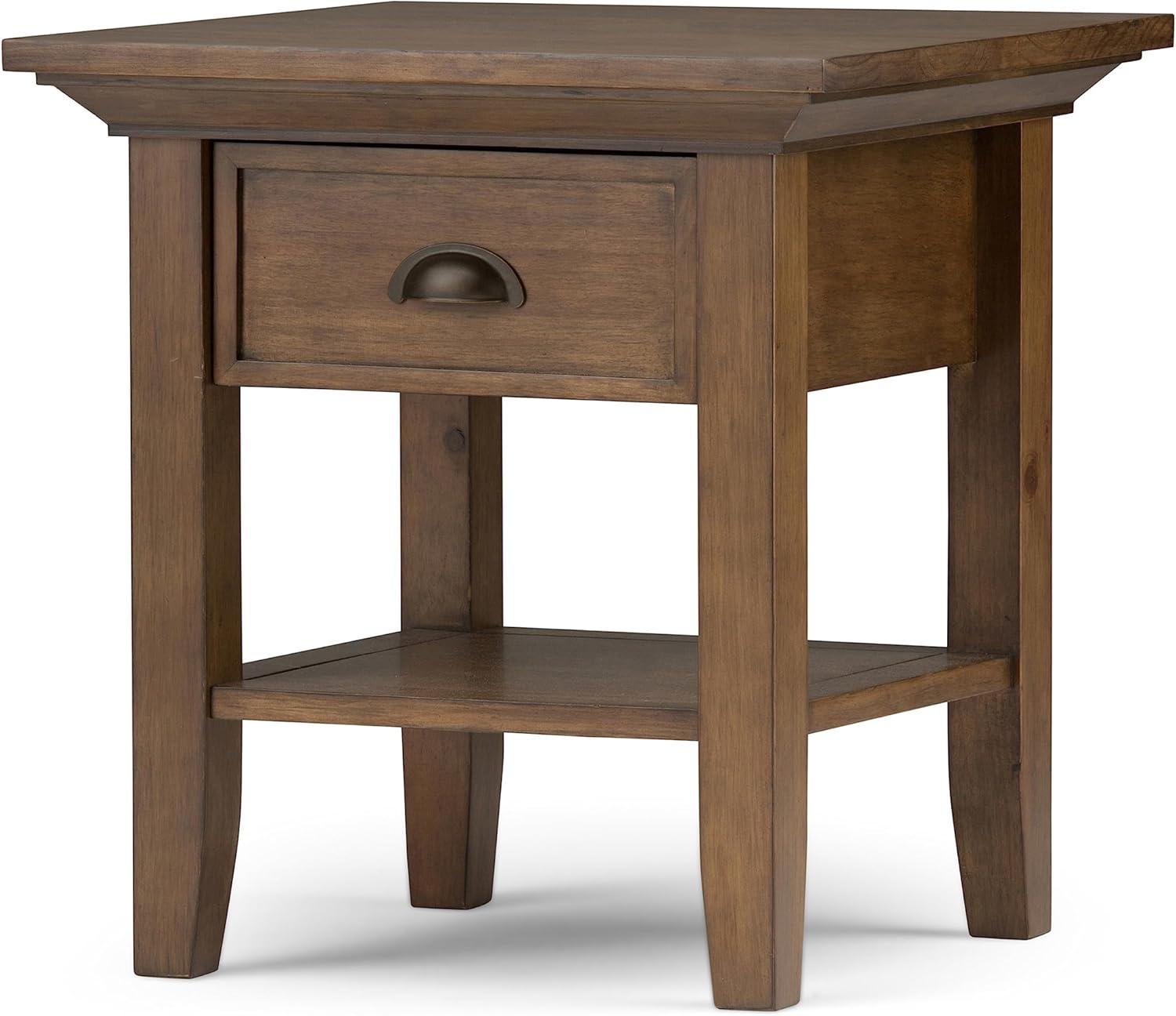 Simpli Home Redmond Wood 19" Square Transitional End Side Table in Rustic Natural Brown