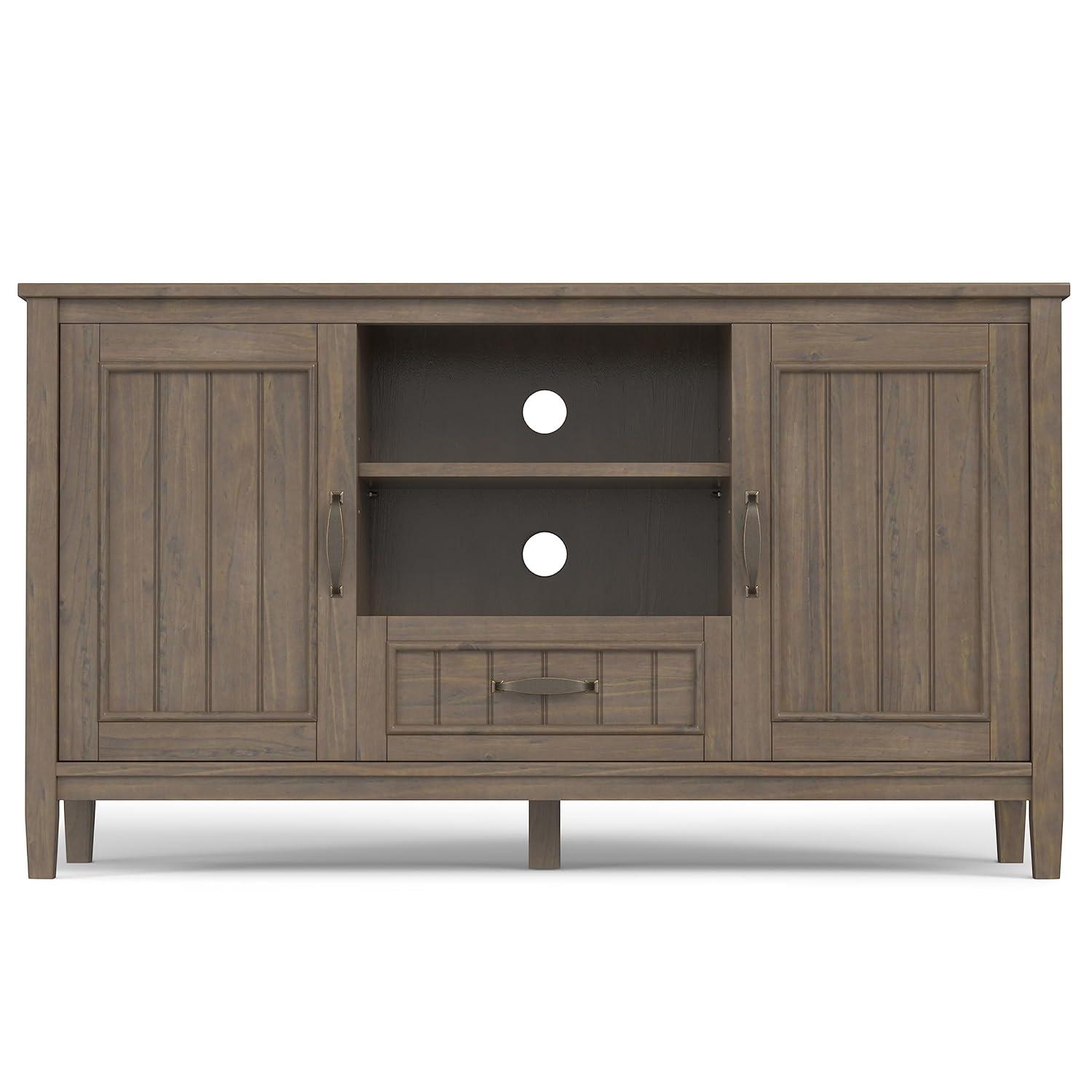 Simpli Home Lev SOLID WOOD TV Media Stand in Smoky Brown For TVs up to 60 inches