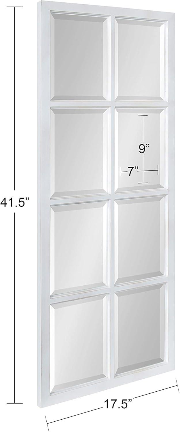 Kate & Laurel All Things Decor 18" x 42" Hogan Windowpane Wall Mirror White: Beveled Glass, Rustic Finish, Wood Frame, Wall Mounted