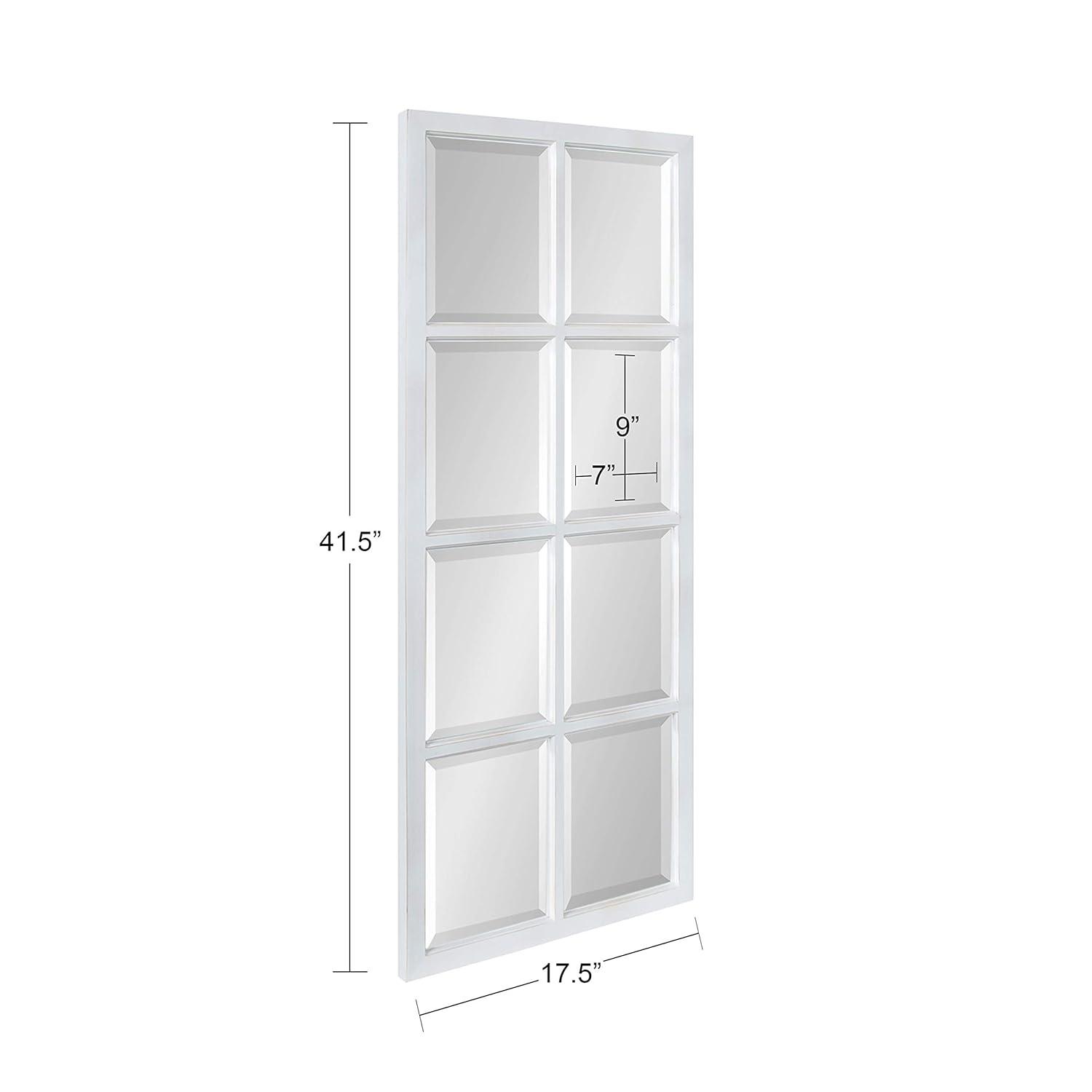 Kate & Laurel All Things Decor 18" x 42" Hogan Windowpane Wall Mirror White: Beveled Glass, Rustic Finish, Wood Frame, Wall Mounted
