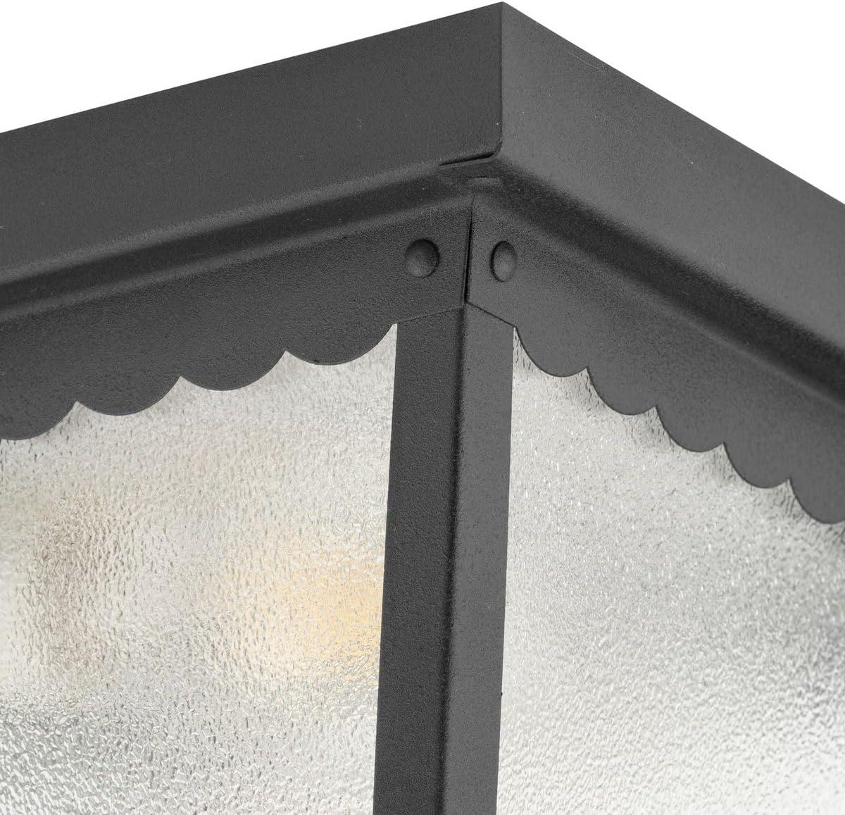 Progress Lighting, Recessed Collection, 2-Light Ceiling Mount, Matte Black, Textured Glass, Scalloped Edge
