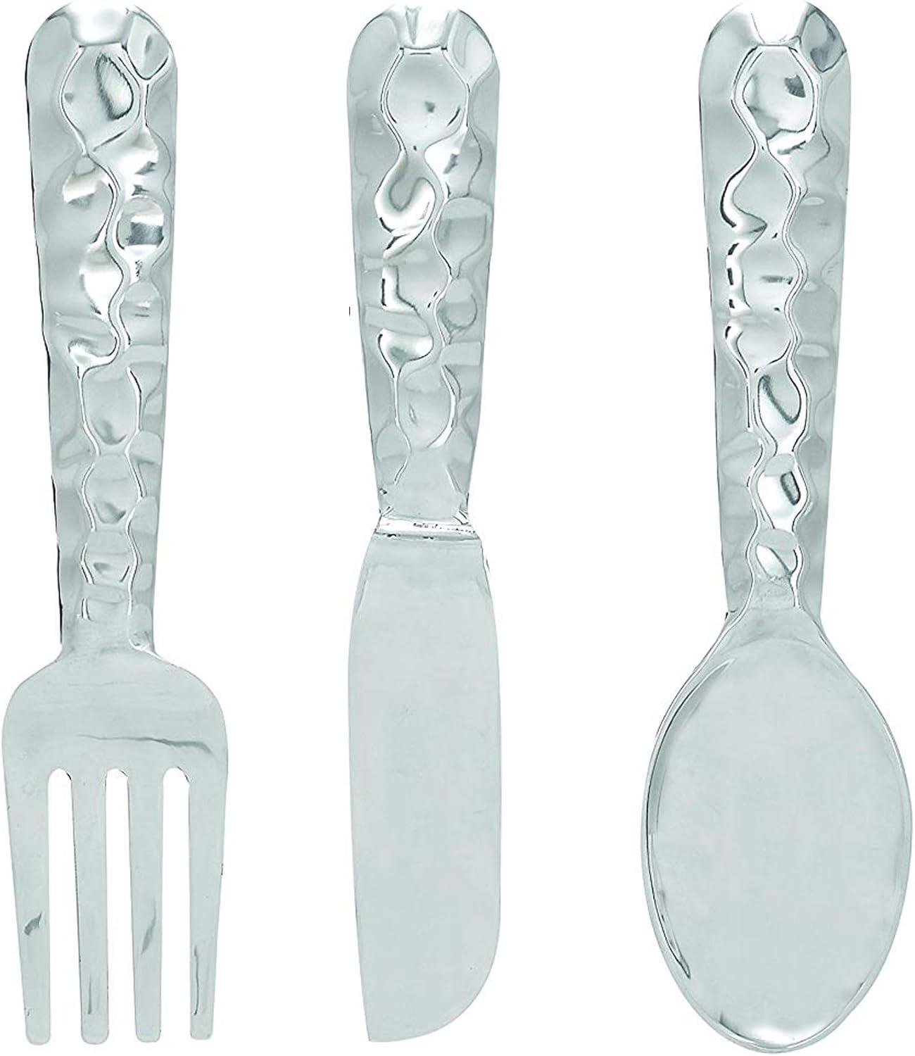 Benzara Artistic Cutlery Wall Decor In Aluminum, Set of Three, Silver