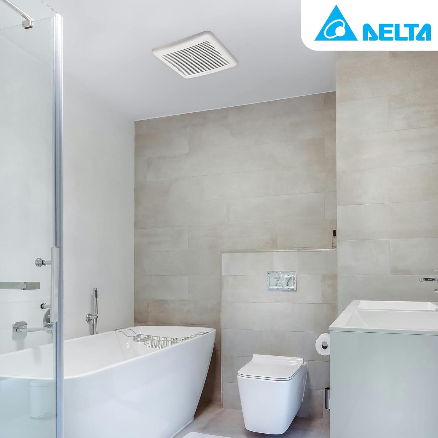 Delta Breez Slim Ventilation Exhaust Bathroom Fan 70 CFM Energy Efficient Quiet Operation Motor with Dual Speed and LED Indicator Light, White