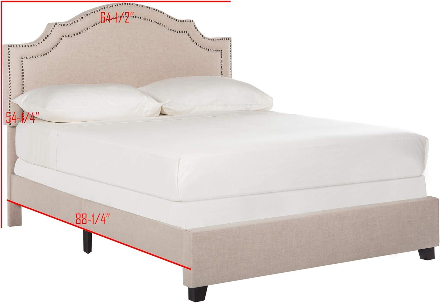 SAFAVIEH Theron Modern Elegant Upholstered Bed Frame with Nail Heads, Full, Light Beige/Brass Nails