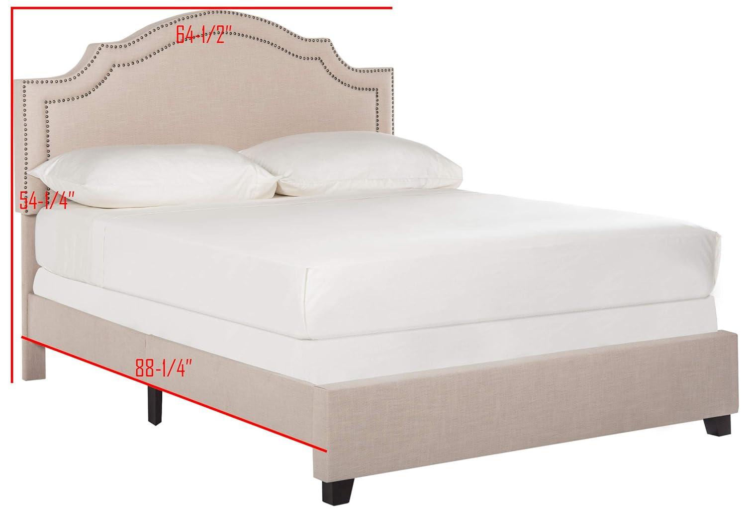 SAFAVIEH Theron Moderno y Elegante Armazón de Cama Tapizado con Cabezas de Clavos, Completo, Clavos Beige Claro/latón
