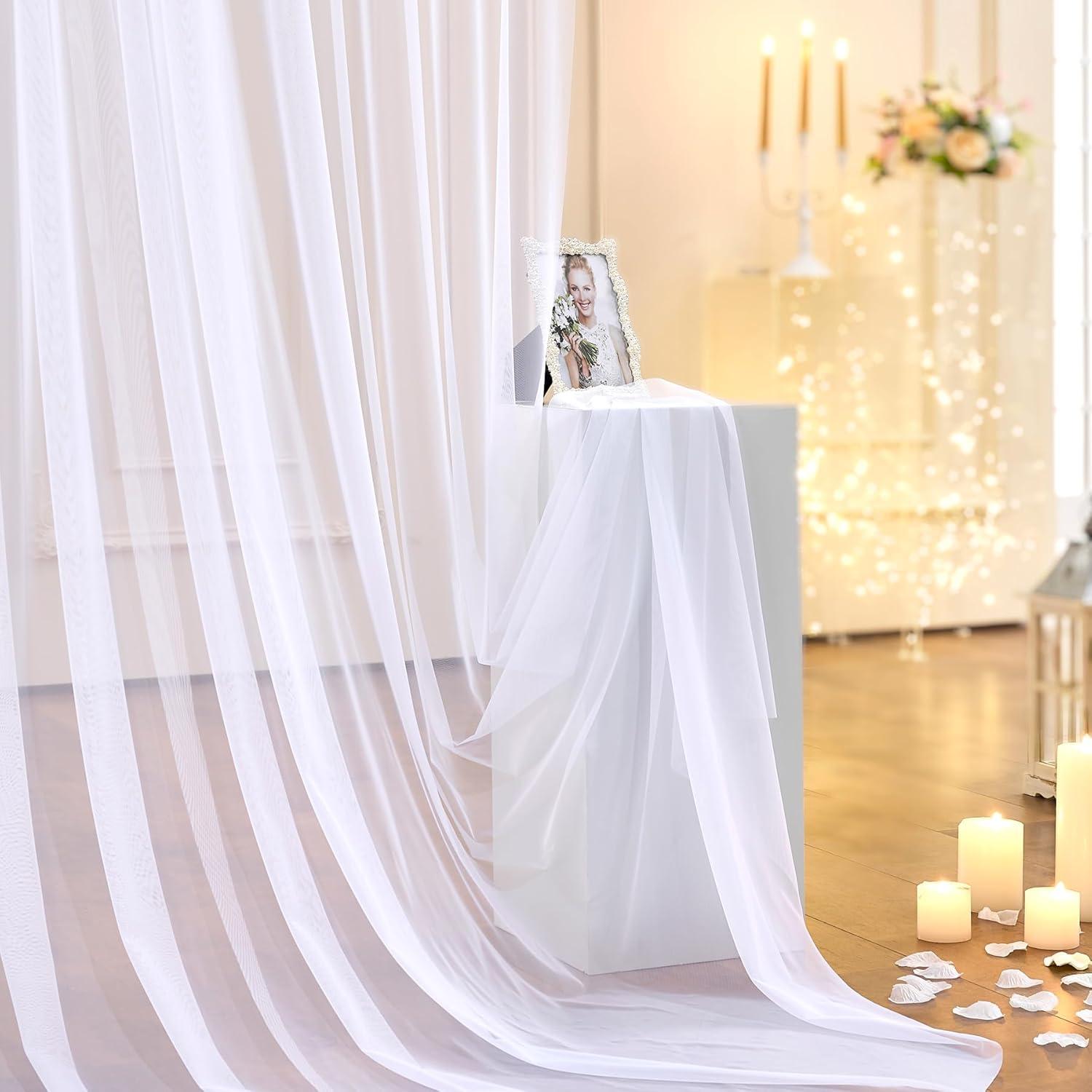 10x10ft White Backdrop Curtain for Parties Wrinkle Free Wedding Baby Curtain Backdrops for Birthday Party