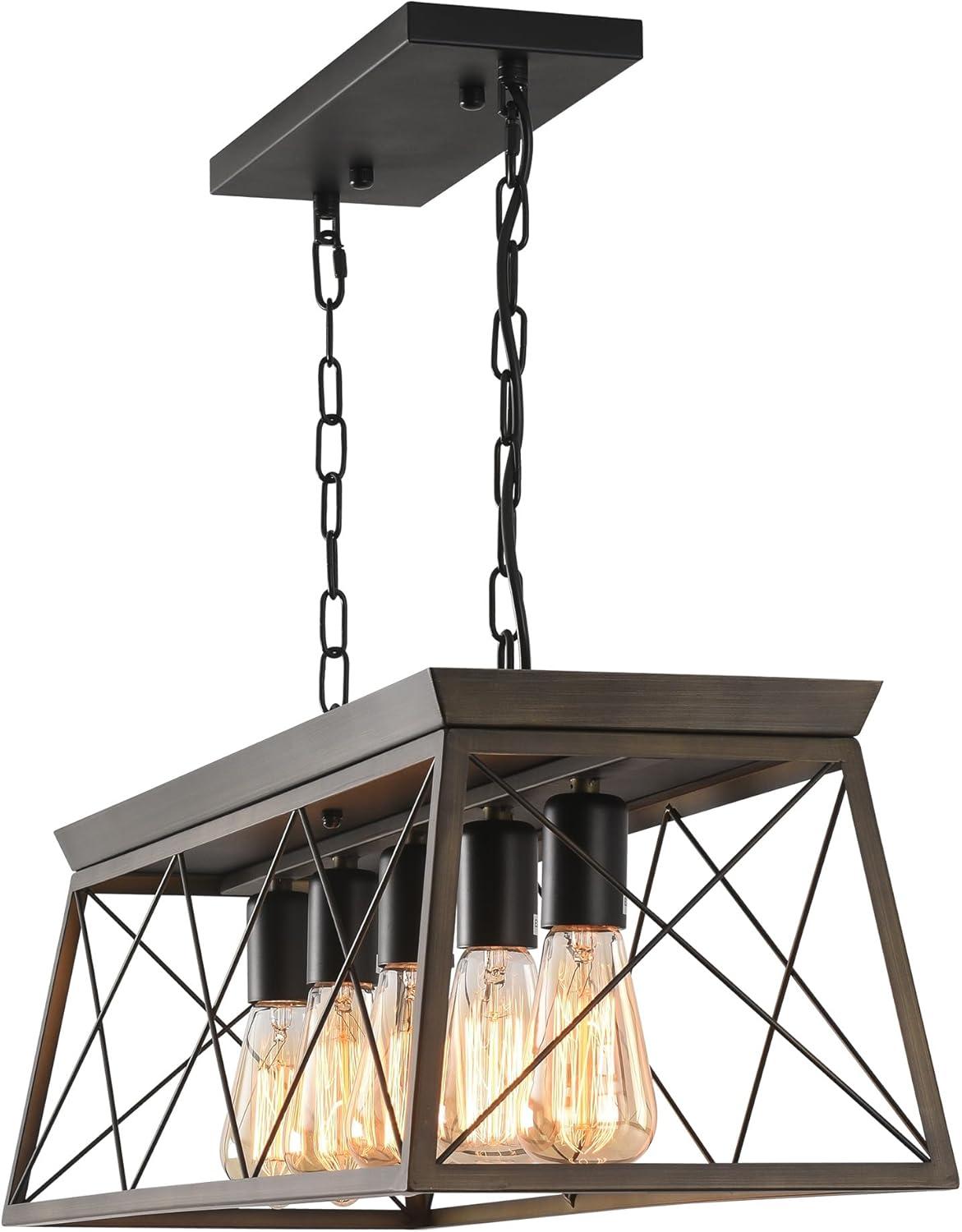 Progress Lighting Briarwood 5-Light Linear Chandelier, Antique Bronze, Faux-Painted Wood Enclosure