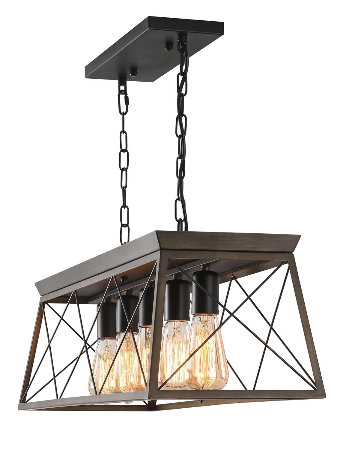 Progress Lighting Briarwood 5-Light Linear Chandelier, Antique Bronze, Faux-Painted Wood Enclosure