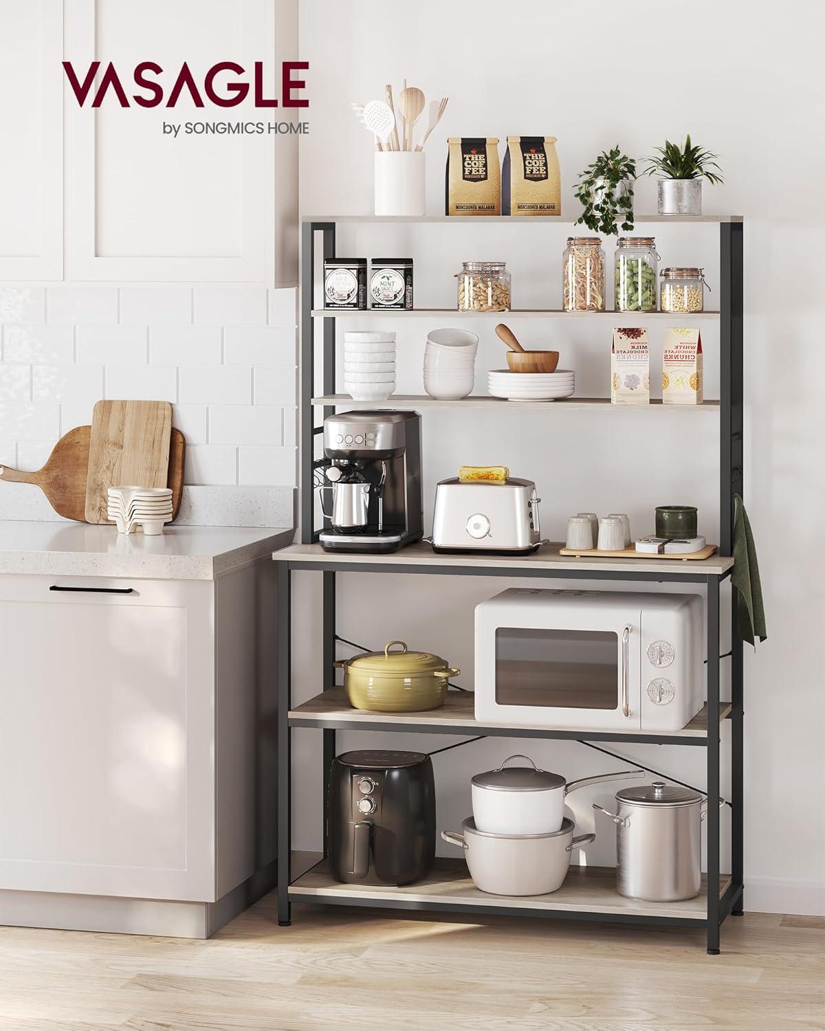 Greige and Black 6-Tier Adjustable Kitchen Baker's Rack