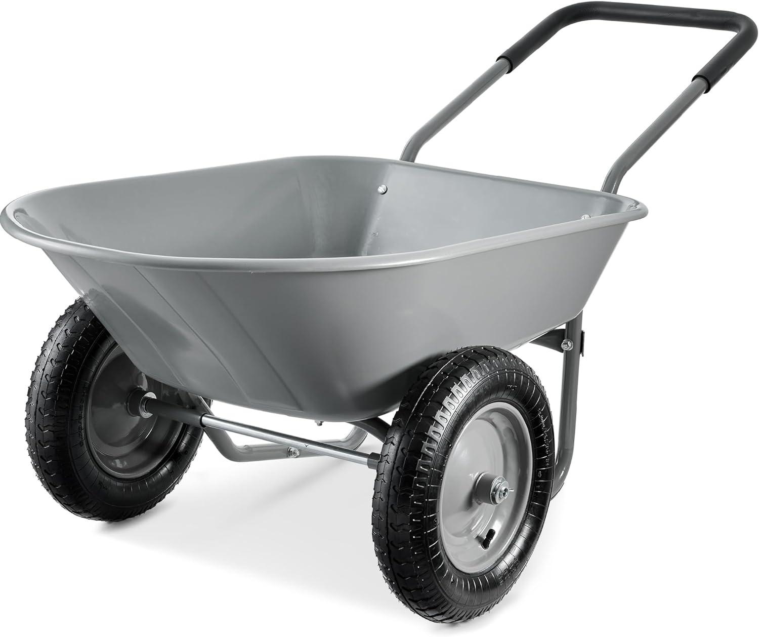 Best Choice Products Best Choice Products Dual-Wheel Home Wheelbarrow Yard Garden Cart For Lawn, Construction