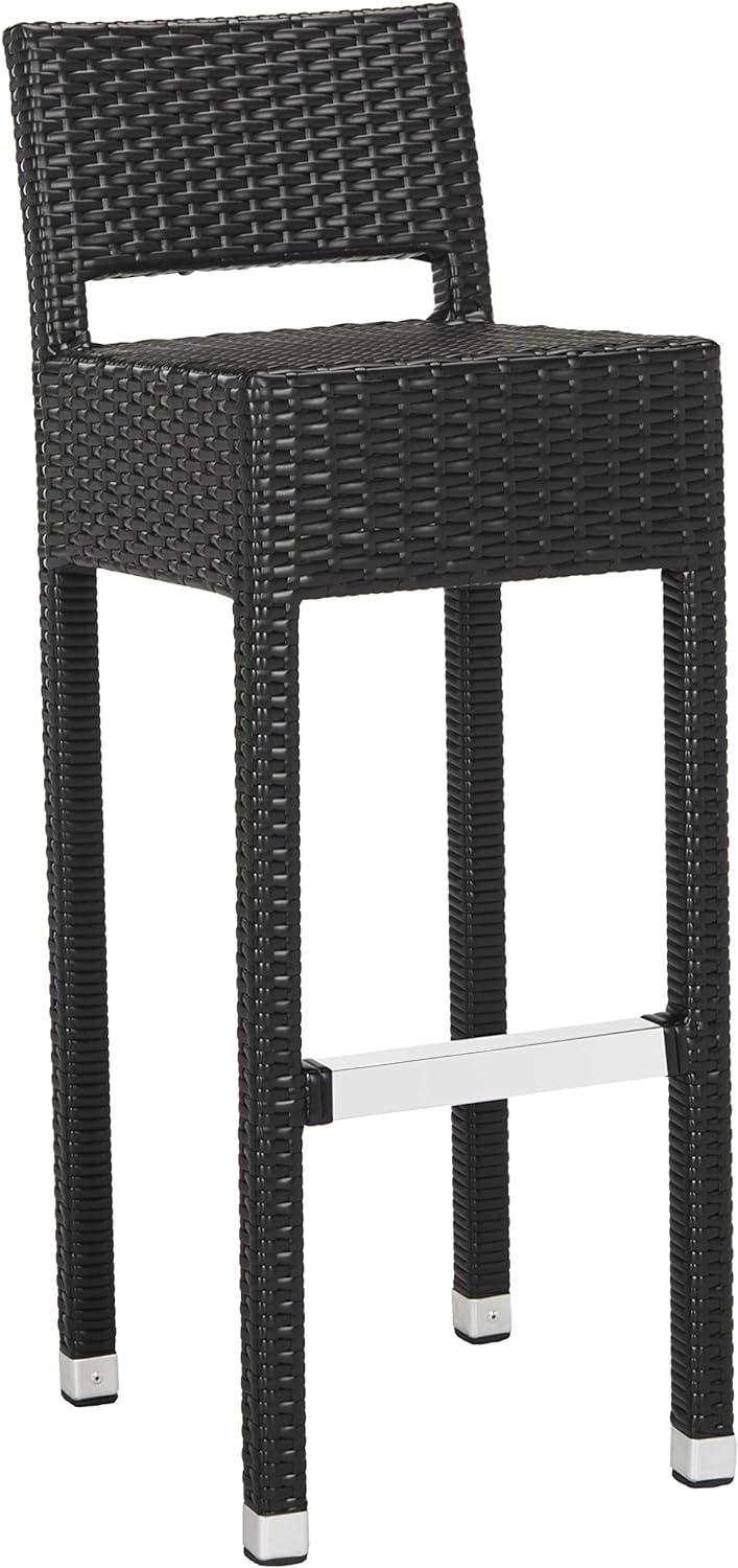 Transitional Black Wicker and Silver Metal Bar Stool