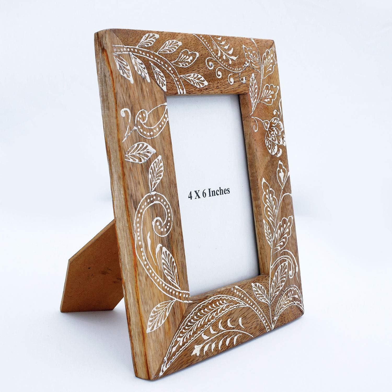 Natural Wood 4 x 6 inch Floral Pattern Decorative Wood Picture Frame - Foreside Home & Garden