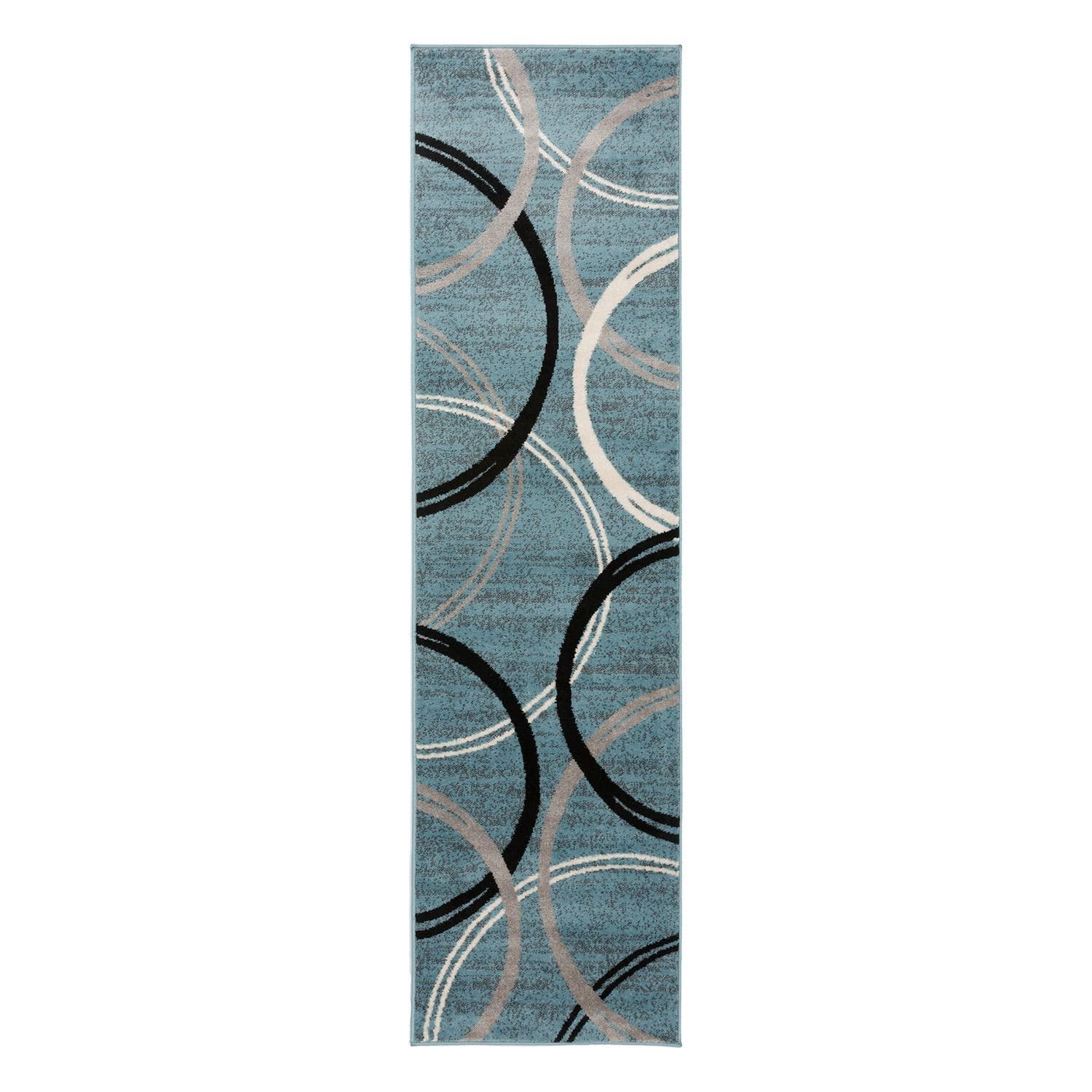 World Rug Gallery Contemporary Abstract Circles Design Blue 2' x 7' Indoor Runner Rug