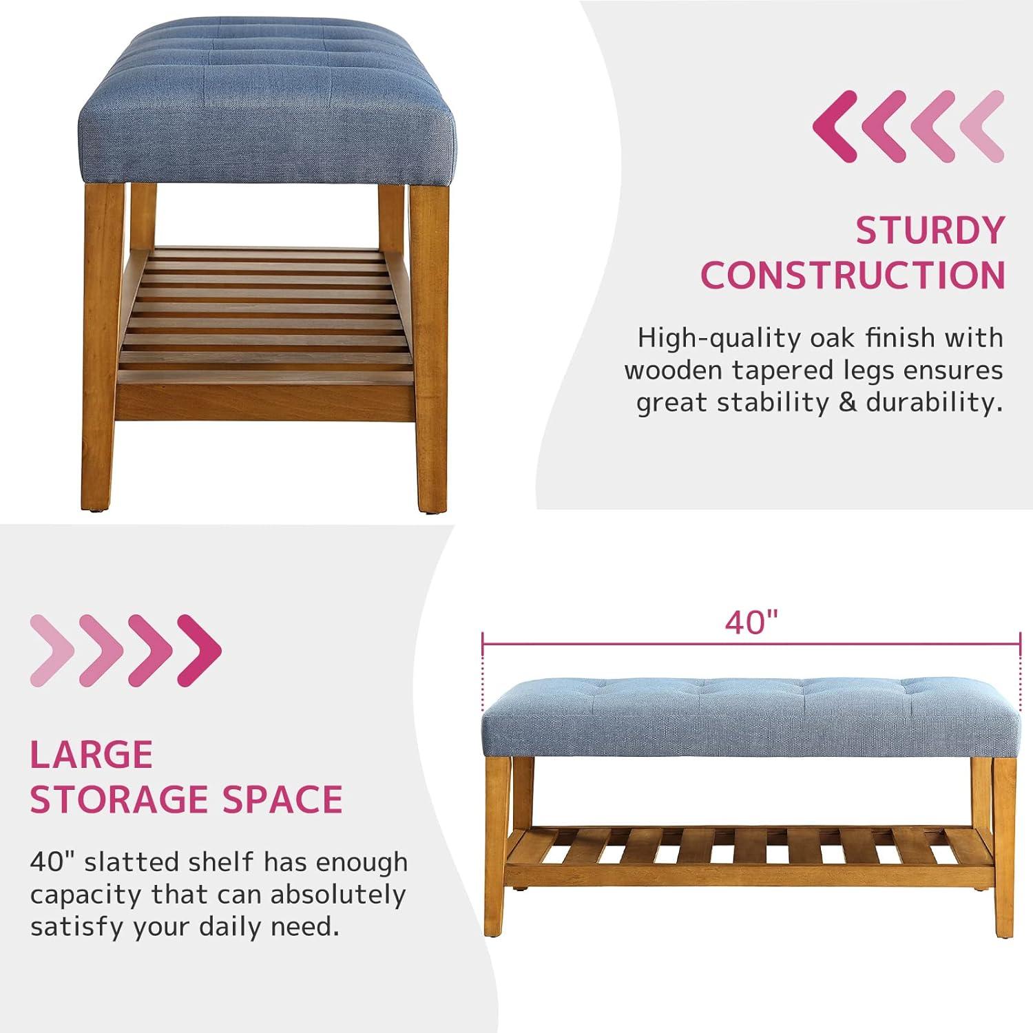 Wooden Bench Blue and Oak - Saltoro Sherpi