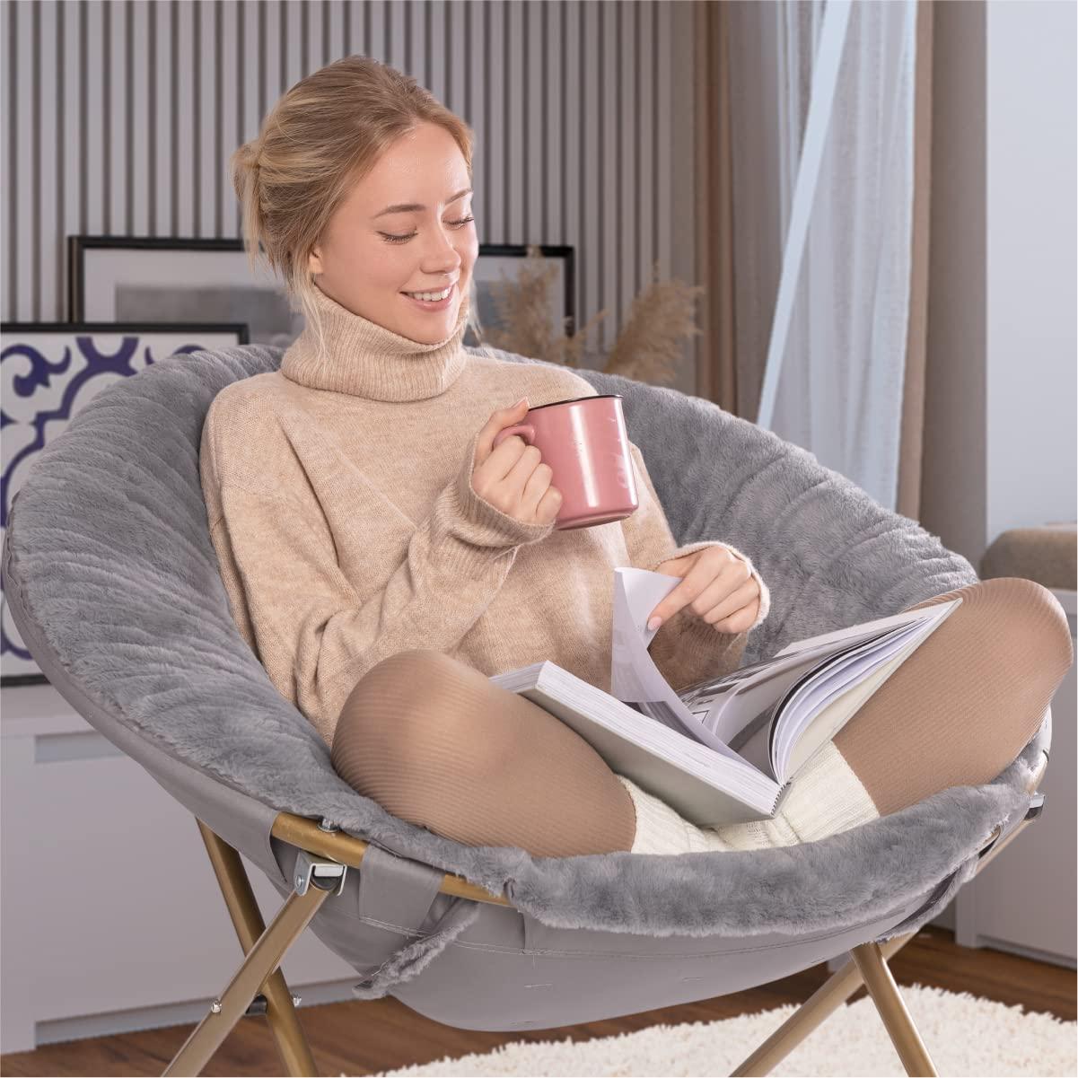 Milliard Cozy Faux Fur Saucer Chair X-Large, Gray