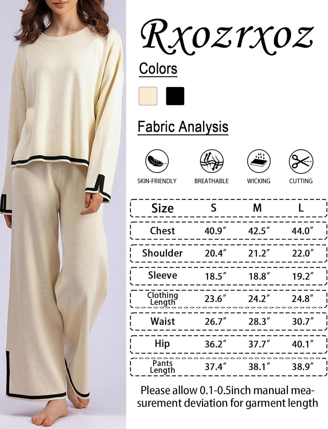 Beige and Black Knit Lounge Set with Wide Leg Pants