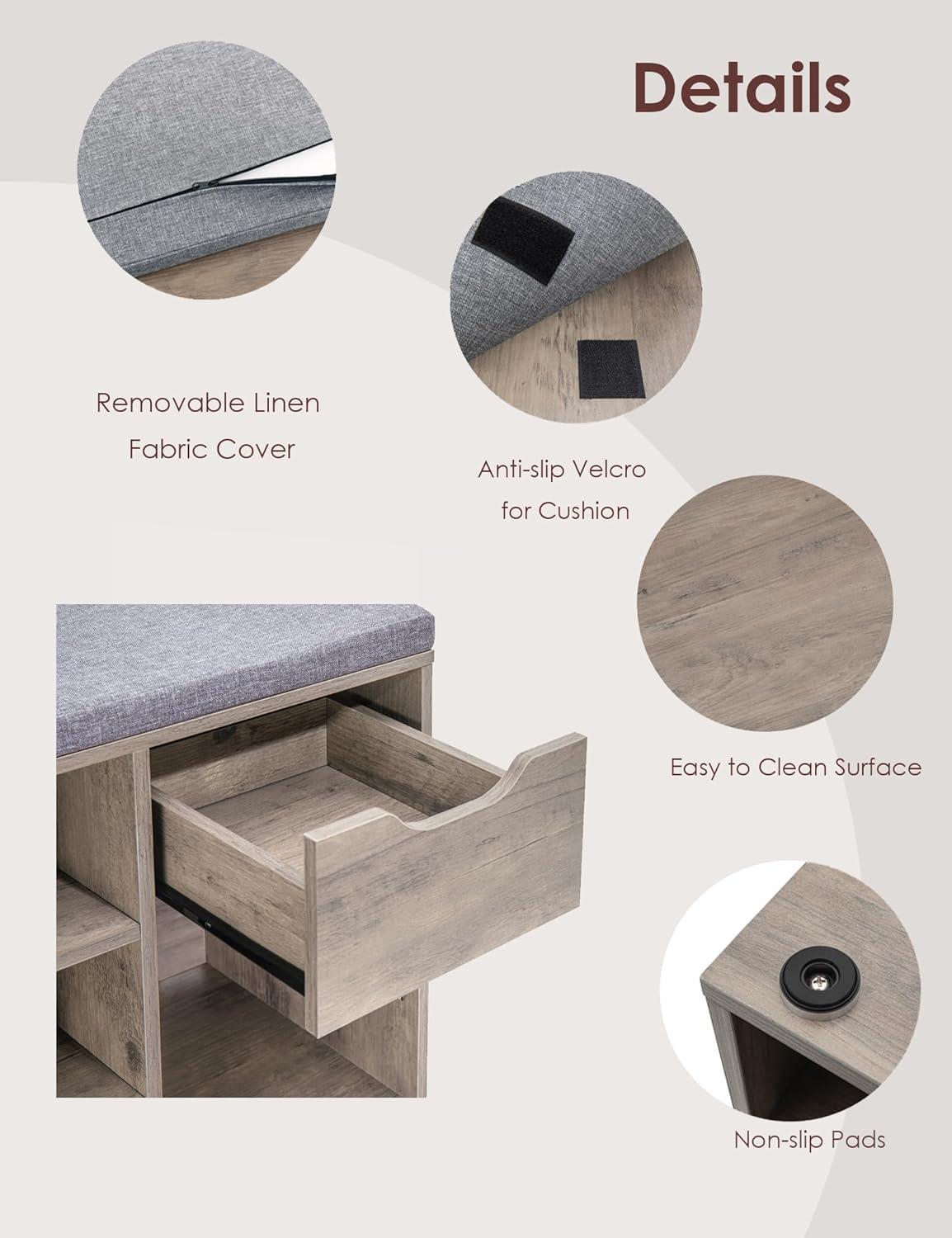 Shoe Rack Bench with Cushion 15-Cube Storage Bench Storage Cabinet for Entryway Espresso