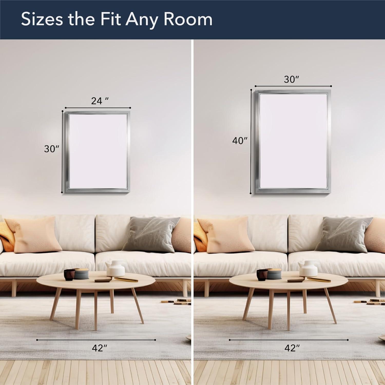 Head West Brushed Nickel and Chrome Metal Framed Vanity Mirror for Bathroom - Beveled-Edge Bedroom Mirror with Z-Bar Brackets for Vertical & Horizontal Placement - 24"x30"