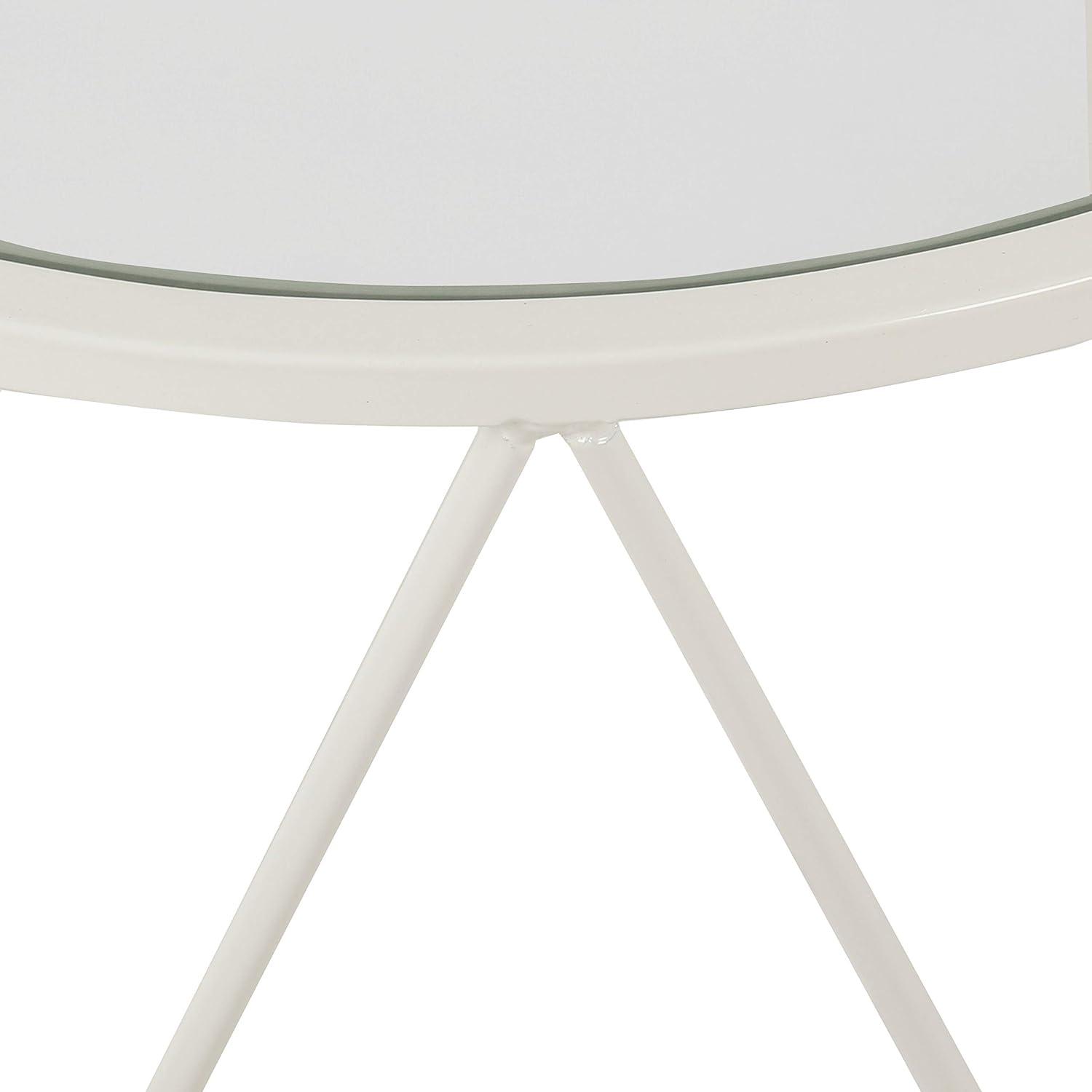 HomePop Metal Accent Table Triangle White Base, Round Mirror Top