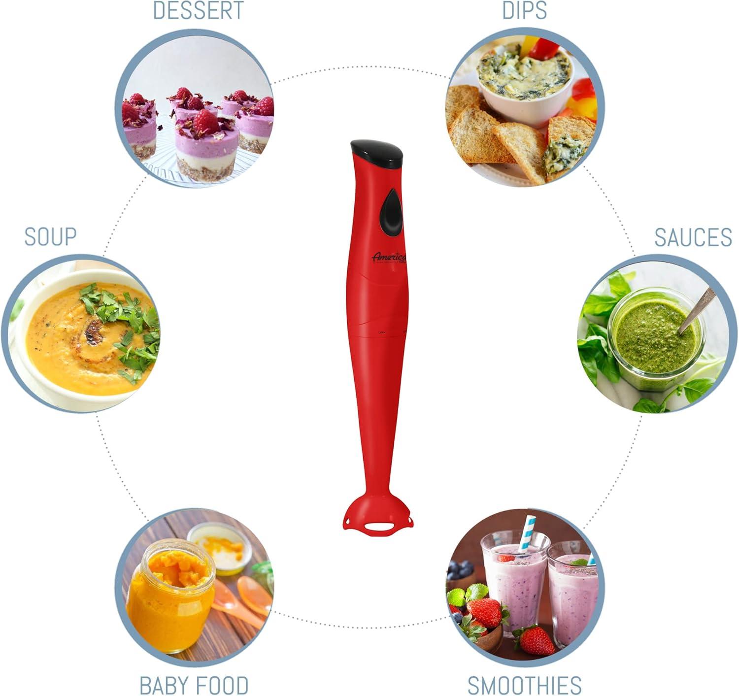 Red Cordless Variable Speed Immersion Blender with Stainless Steel Blade