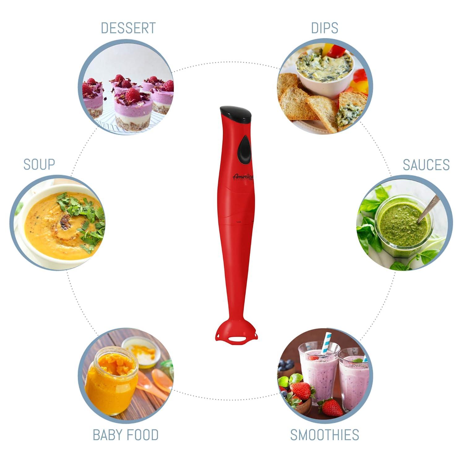 Americana by Elite EHB-2425R Hand Blender with Detachable Wand - Red