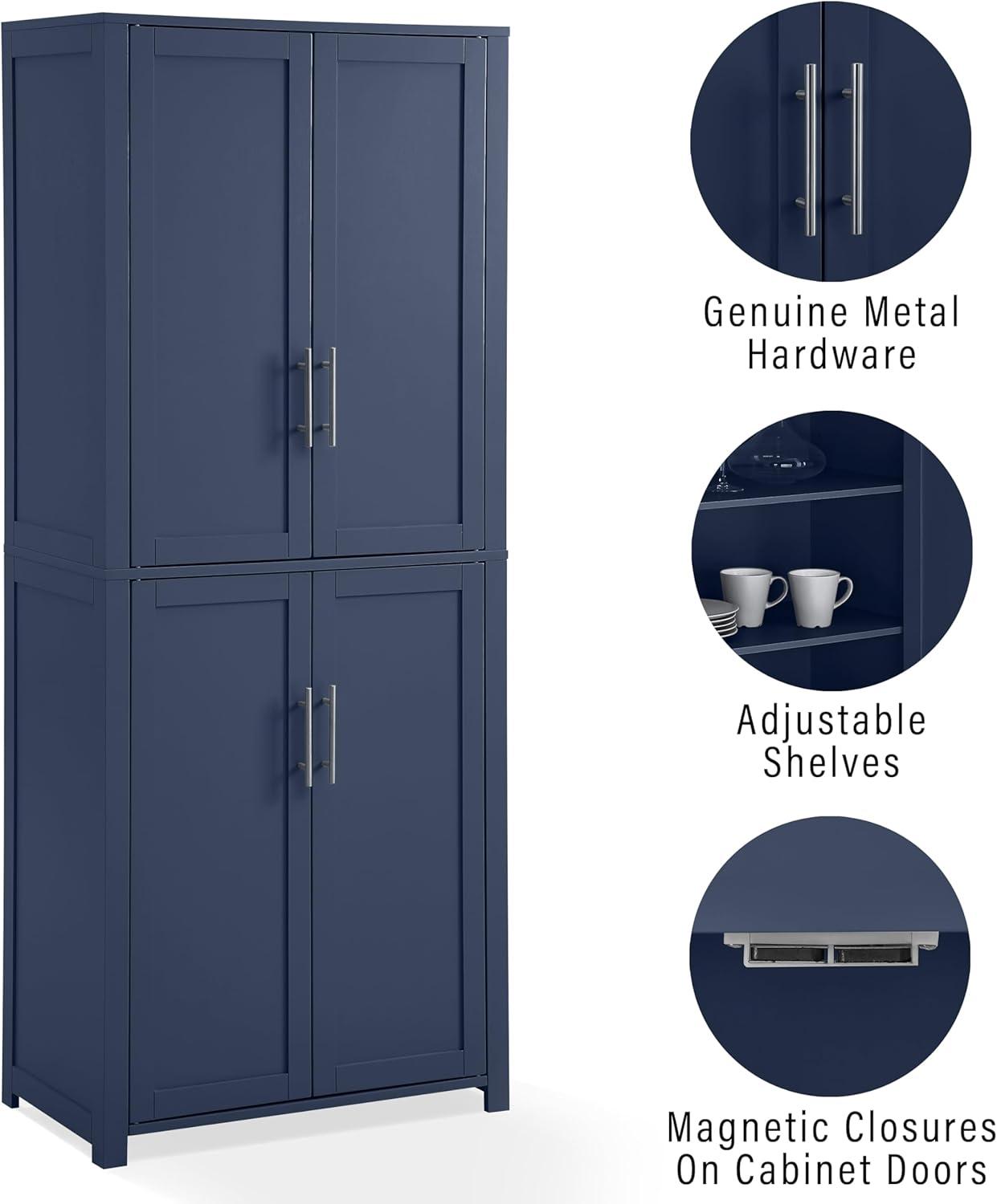 Crosley 67" Savannah Tall Kitchen Storage Pantry Navy: Traditional Farmhouse Design, Wood Veneer, MDF Frame, 3 Adjustable Shelves