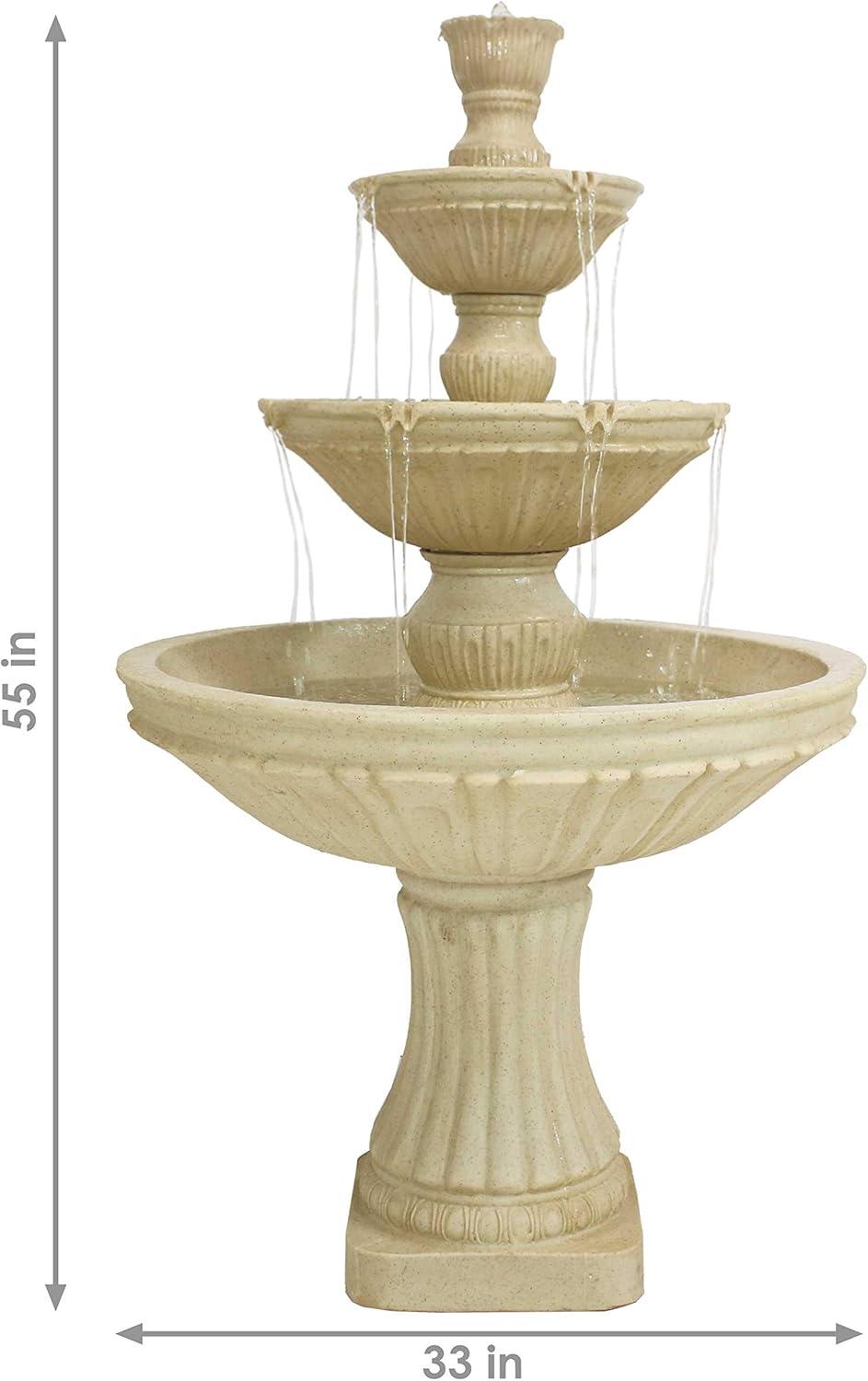 Sunnydaze 55"H Electric Polystone Classic Style 3-Tier Designer Outdoor Water Fountain, White Finish