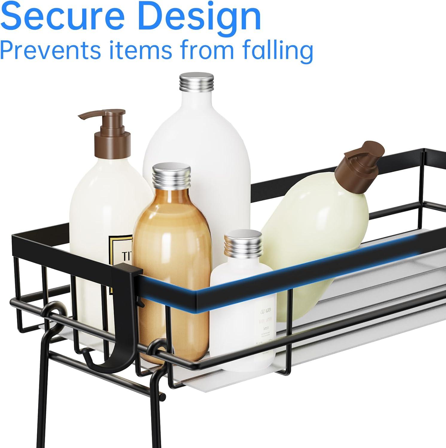 NiHome Waterproof Iron 3-Shelf Bathroom Organizer with Hooks, Black