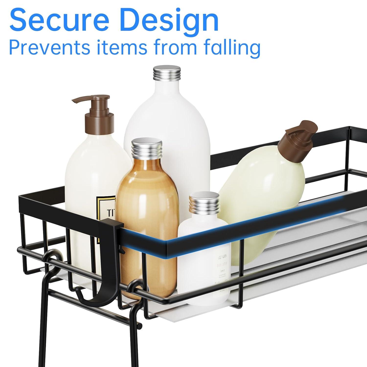 NiHome Waterproof Iron 3-Shelf Bathroom Organizer with Hooks, Black