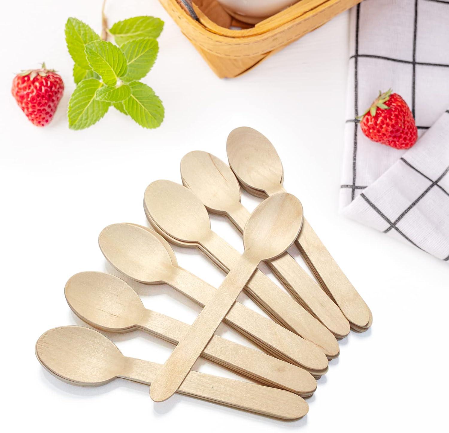 Concession Essentials Disposable Wooden Cutlery Spoons, Compostable and Earth Friendly, 6.25 Inch Length - Pack of 100 Spoons