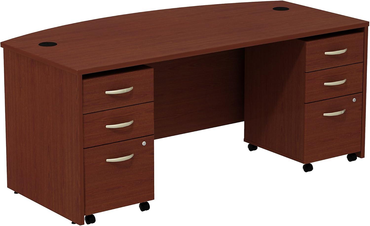 Series C Bow Front Desk with (2) 3 Drawer Mobile Pedestals