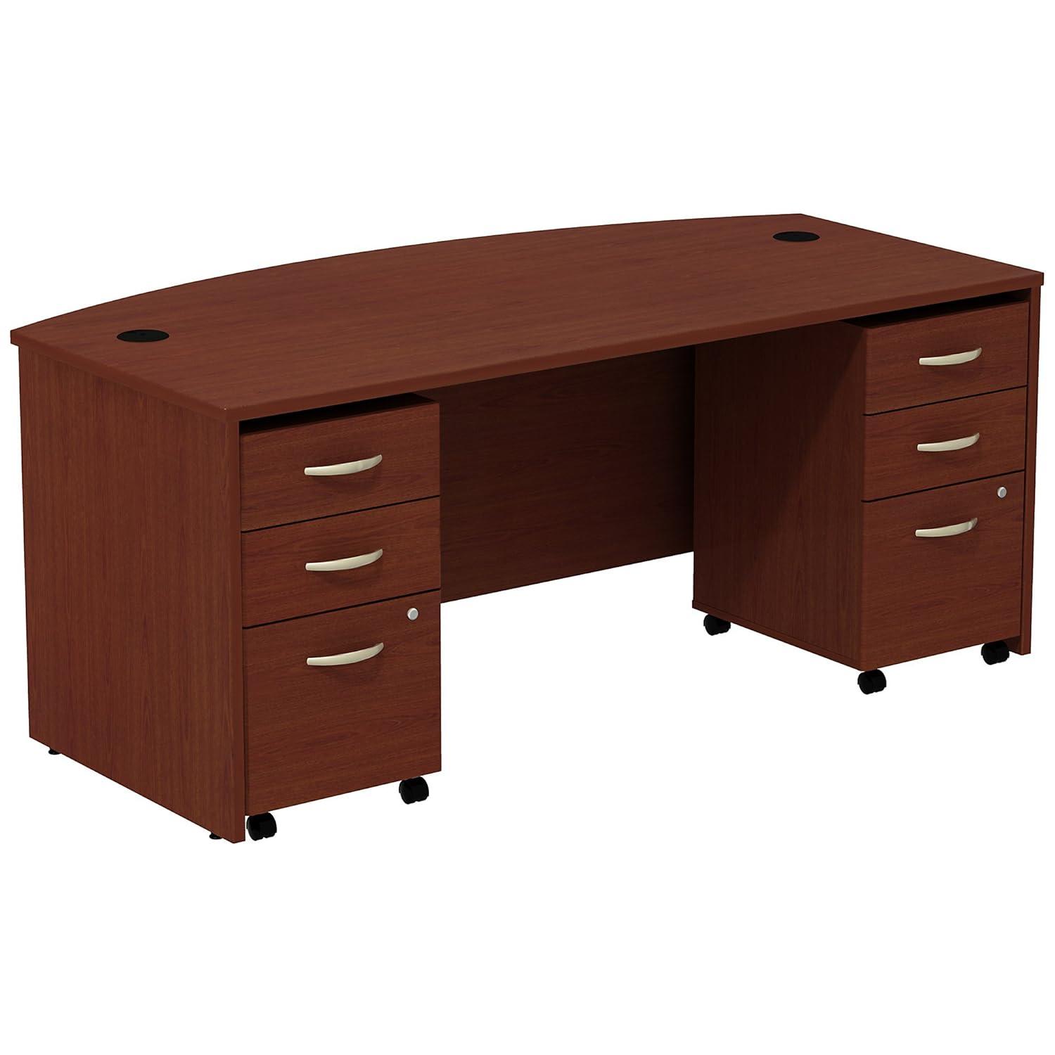 Series C Bow Front Desk with (2) 3 Drawer Mobile Pedestals
