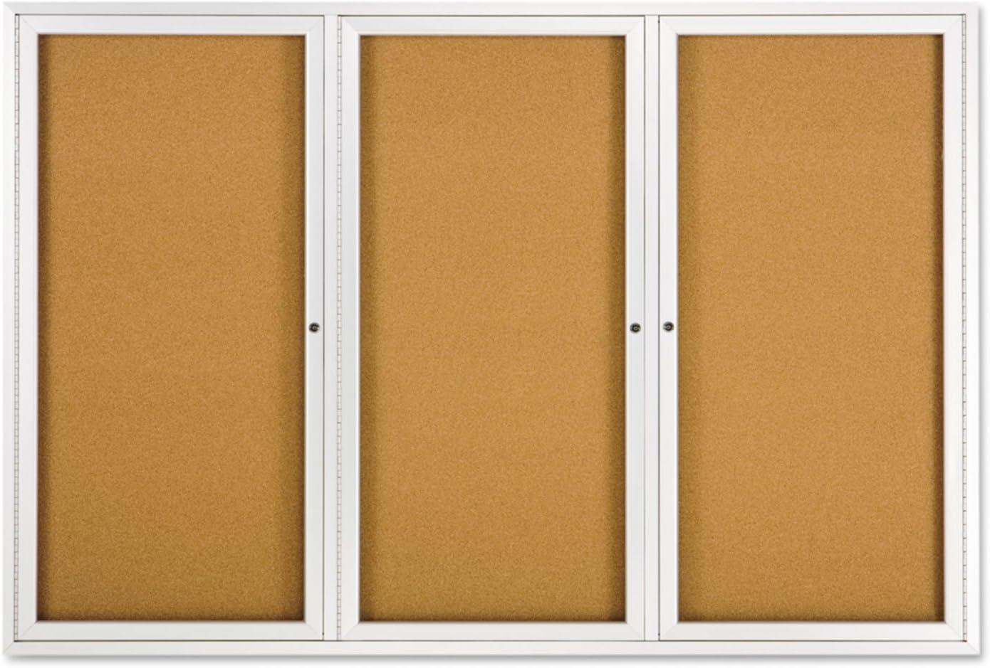 Quartet Enclosed Cork Bulletin Board for Indoor Use, 6' x 4', 3 Door, Aluminum Frame