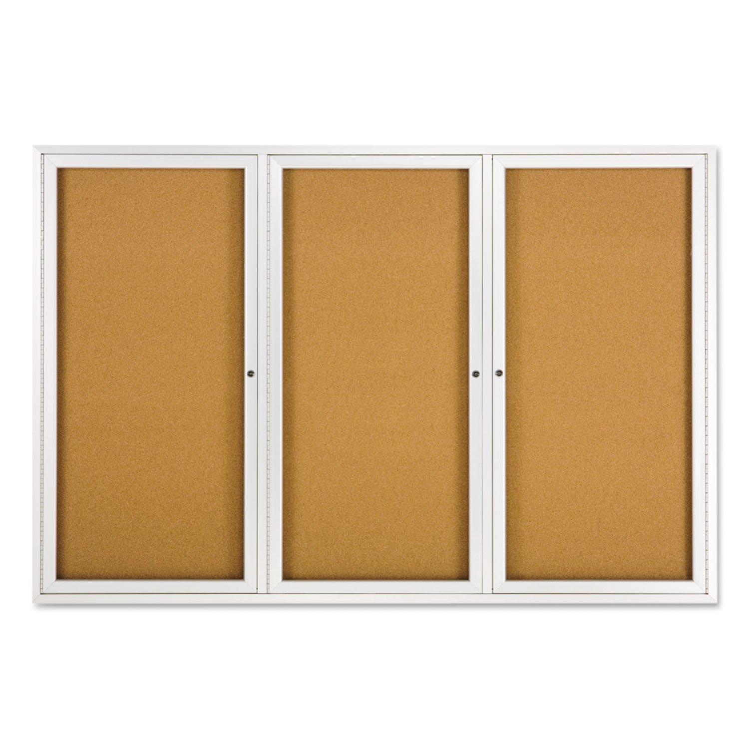 Quartet Enclosed Cork Bulletin Board for Indoor Use, 6' x 4', 3 Door, Aluminum Frame